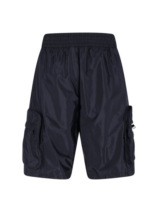Moncler Navy Nylon Cargo Shorts With Silver Logo Detail