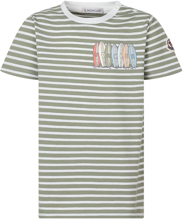 Moncler T-shirt a Righe con Stampa e Logo