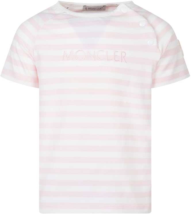 Moncler T-shirt a Righe con Logo Ricamato