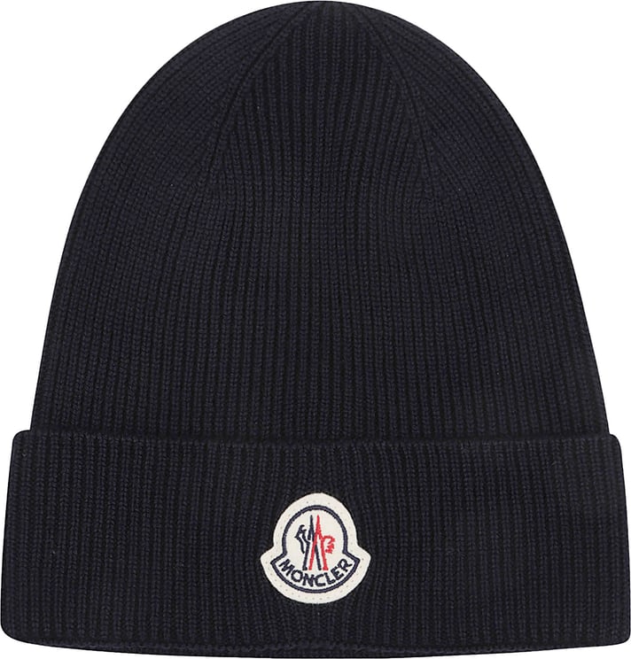 Moncler Logo Tricot Beanie Blue