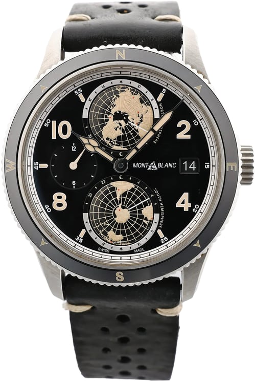 Montblanc Montblanc Geosphere 119286 BBGJ3HDQ3 SS x Leather AT Watch with Black Dial