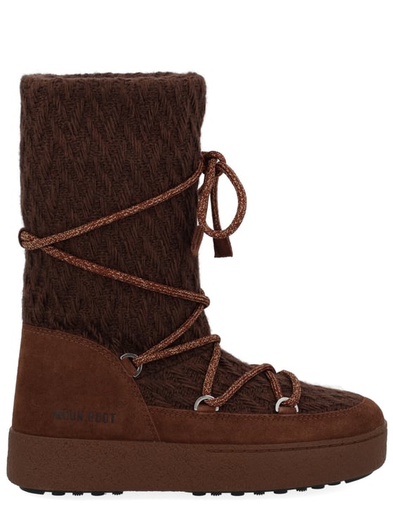 Moon Boot Mid-Calf Textured Knit Boots with Suede Accents