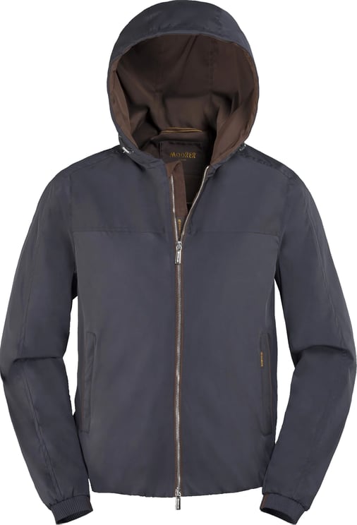Moorer Black Smooth Casual Jacket With Functional Hood