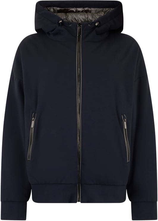 Moorer Dark blue padded jacket with hood and zip.