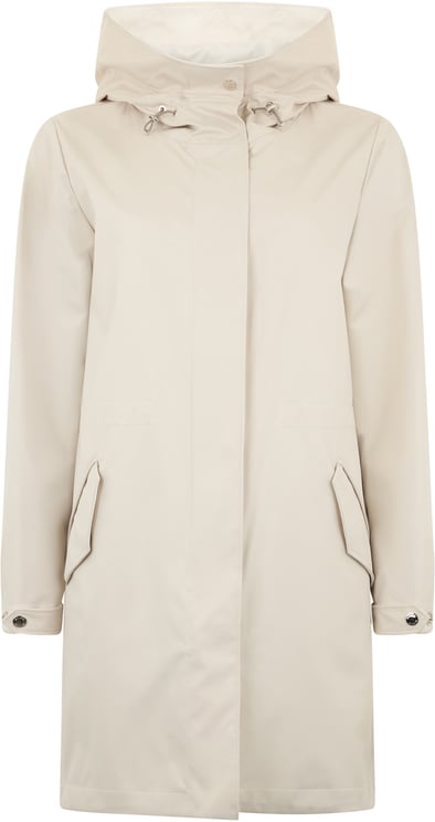 Moorer Beige long coat with hood, elegant and minimal.