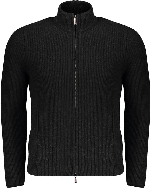 Moorer Black cardigan with zip and raised collar