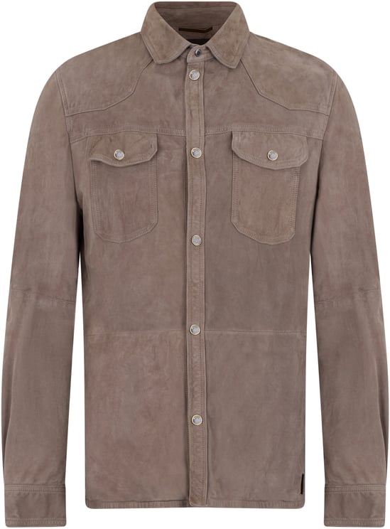 Moorer Taupe leather jacket with long sleeves and practical pockets
