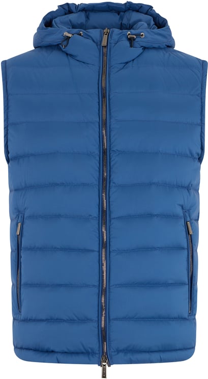 Moorer Blue padded gilet with versatile hood
