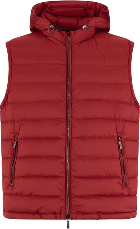 Moorer Red padded gilet with practical hood