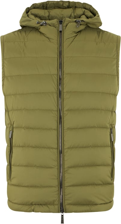 Moorer Khaki padded gilet with adjustable hood