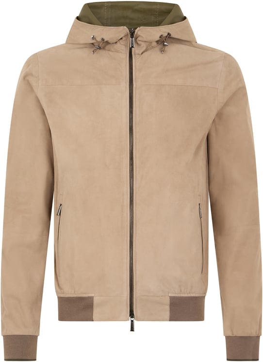 Moorer Beige leather jacket with hood, versatile style