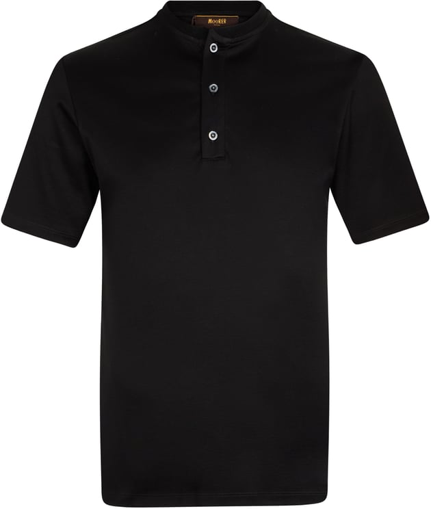 Moorer Black t-shirt with short sleeves and buttons, casual and versatile.