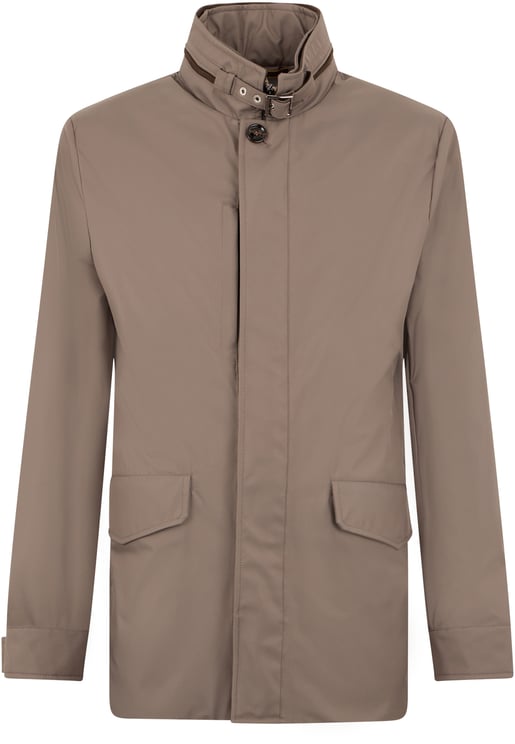 Moorer Light taupe colored jacket with high collar, versatile and refined design.