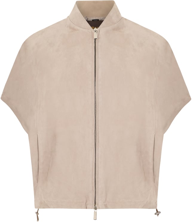 Moorer Beige leather jacket with short sleeves, versatile and minimal