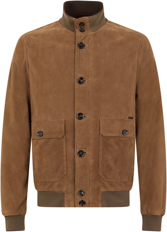 Moorer Camel-colored leather jacket with button closure.