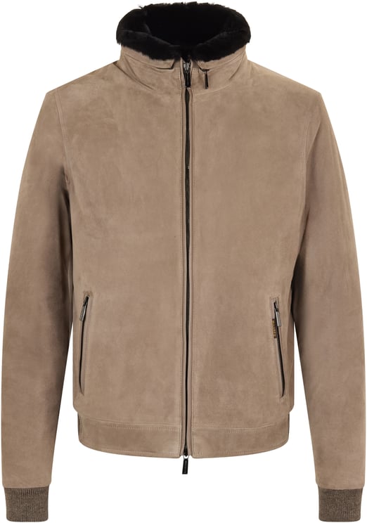 Moorer Light beige jacket with zipper and fur collar