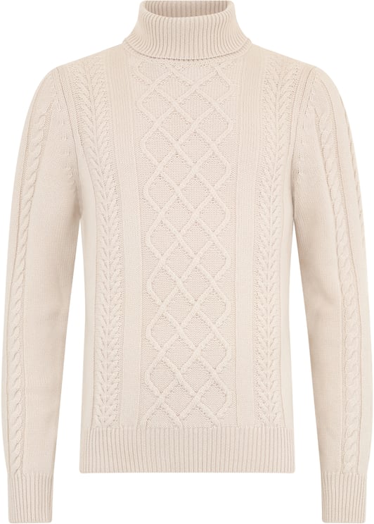 Moorer White cream sweater with high neck and minimal, versatile design.
