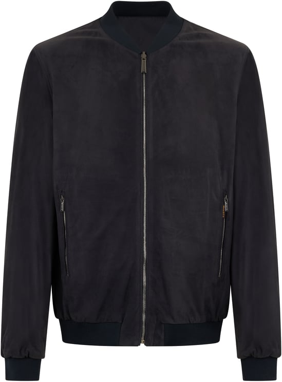 Moorer Leather jacket in dark blue color with zipper.