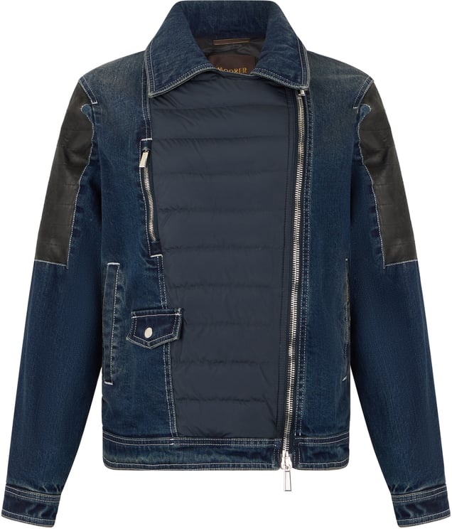 Moorer Padded jacket with inserts in dark blue denim