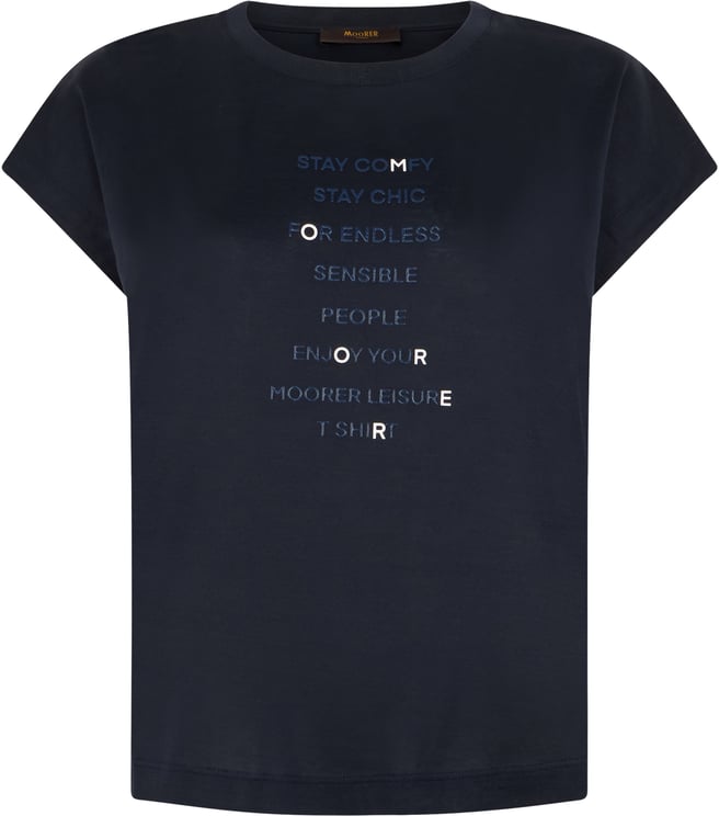 Moorer Dark blue minimalist cotton versatile T-shirt.
