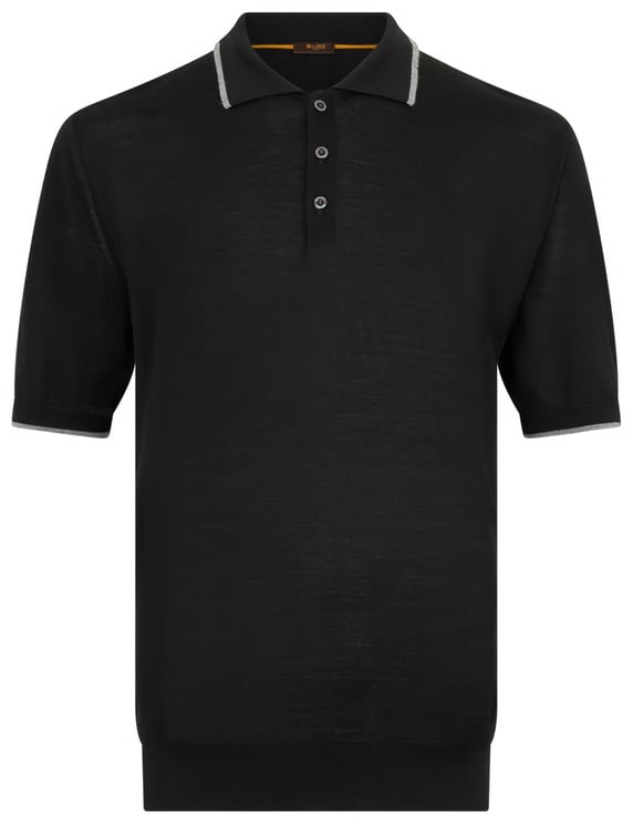 Moorer Black polo with short sleeves and a casual, versatile design.