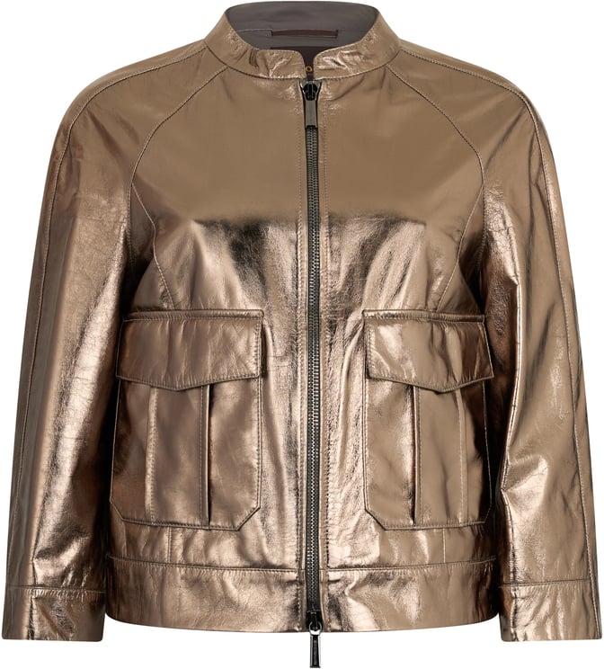 Moorer Jacket in leather bronze color with zip closure.