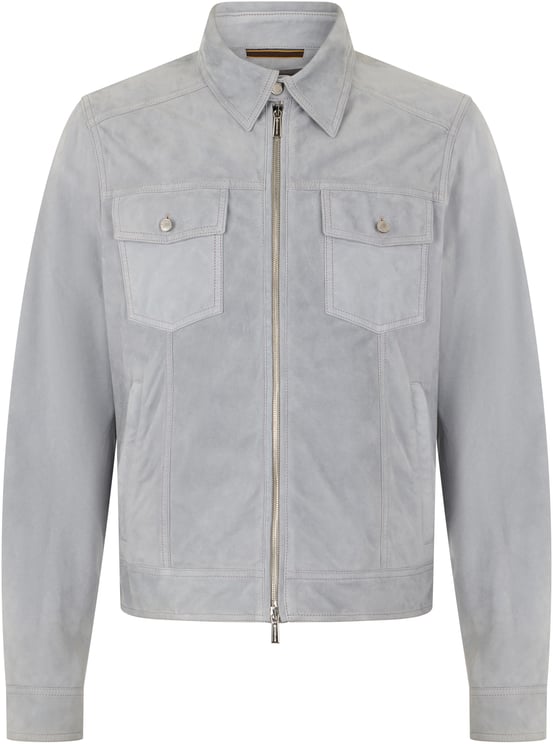 Moorer Modern gray suede jacket with zipper and elegant collar