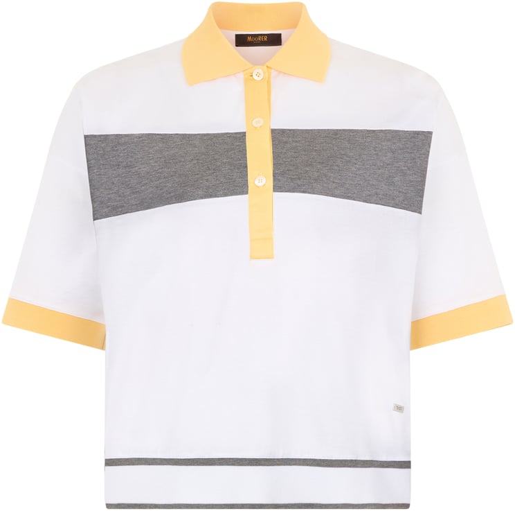 Moorer Modern white polo with a crop cut and short sleeves.