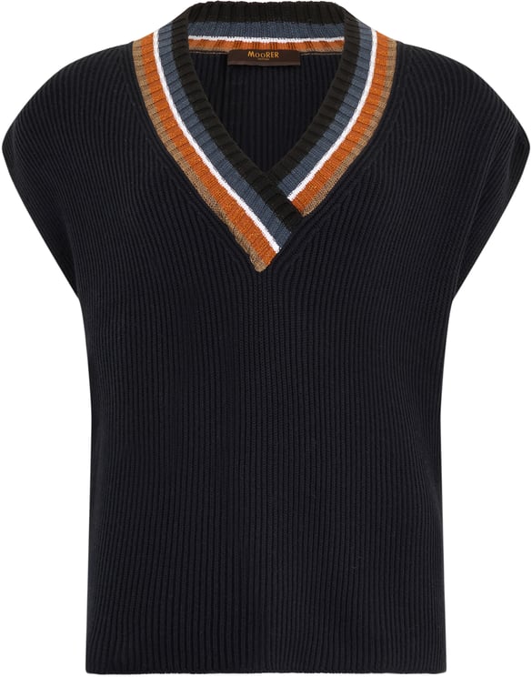 Moorer Dark blue sleeveless sweater with V-neck.