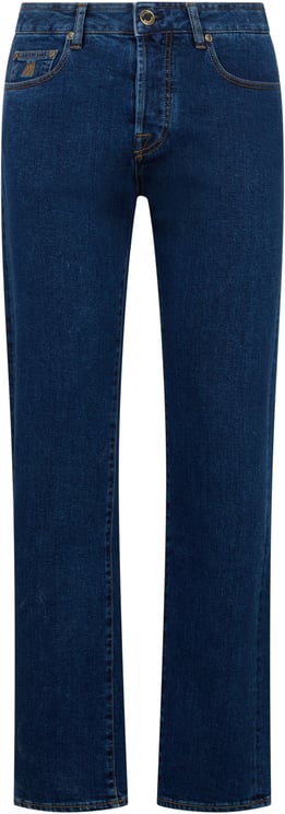 Moorer Dark blue jeans with a straight cut, casual and versatile.