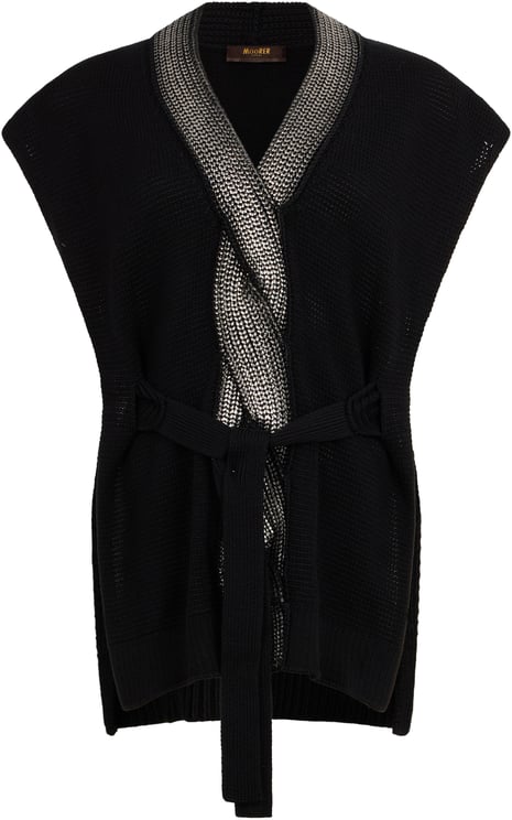 Moorer Black sweater without sleeves elegant with belt.