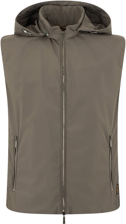Moorer Mud-colored vest without sleeves with adjustable hood