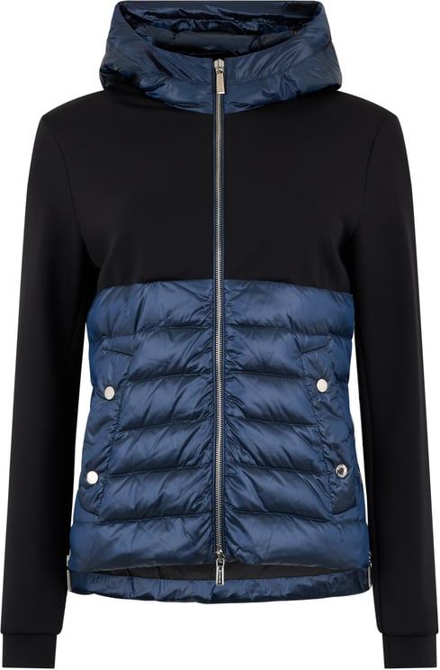 Moorer Casual puffer jacket with blue hood, minimal and versatile.