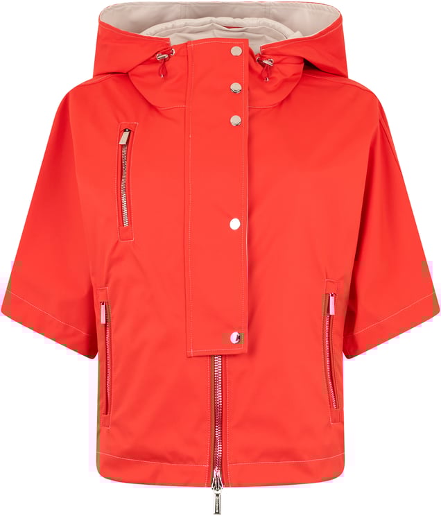 Moorer Short red jacket with hood and pockets.
