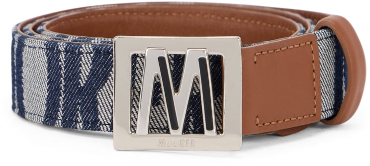 Moorer Blue denim belt with leather details, modern and versatile.