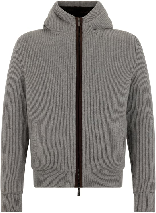 Moorer Gray puffer jacket with hood and zipper