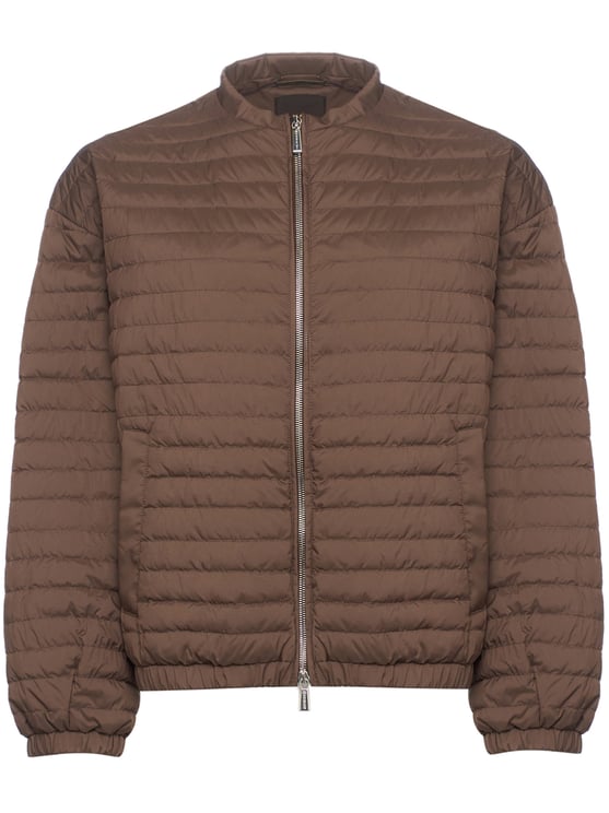 Moorer Brown Quilted Jacket With Matte Finish Silhouette