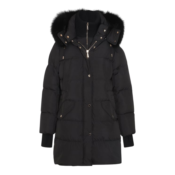 Moorer Quilted Down Jacket With Detachable Fur Hood And Snap Closure