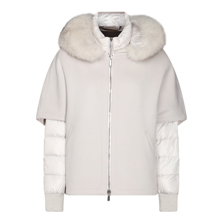 Moorer Quilted Sleeve Coat with Plush Fur Hood