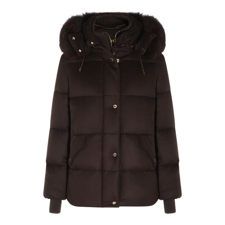 Moorer Chocolate Puffer Down Jacket with High Neck