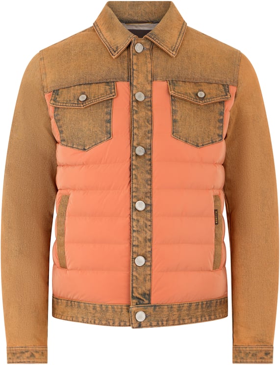 Moorer Orange down jacket with denim inserts