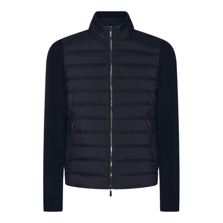Moorer Quilted Blue Casual Jacket With Padded Front