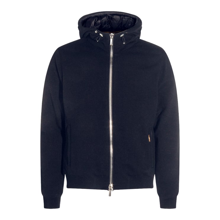 Moorer Minimalist Black Coat With Padded Hood And Fitted Hem