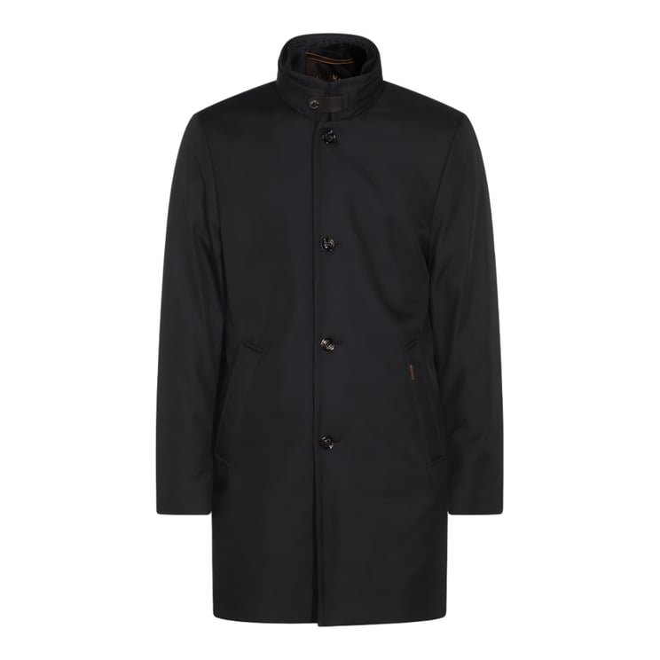 Moorer Tailored Black Minimalist Coat With High Collar And Button Closure