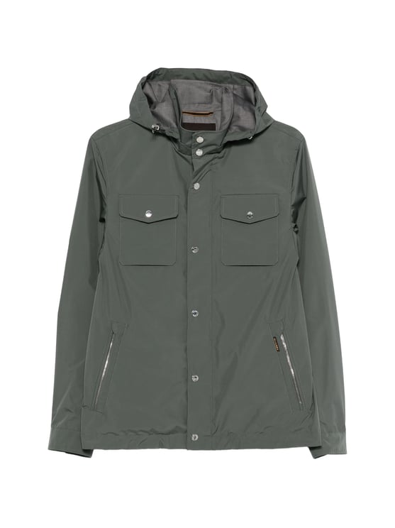 Moorer Muted Green Jacket With Adjustable Hood And Functional Pockets