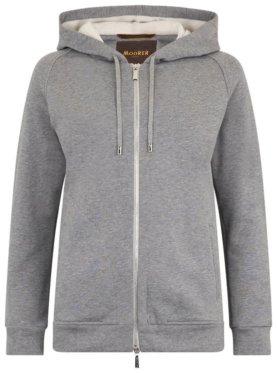 Moorer Gray mélange hoodie with zipper.