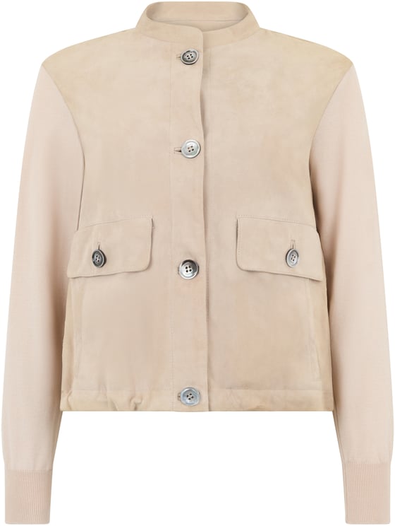 Moorer Light beige versatile jacket with collar and buttons.