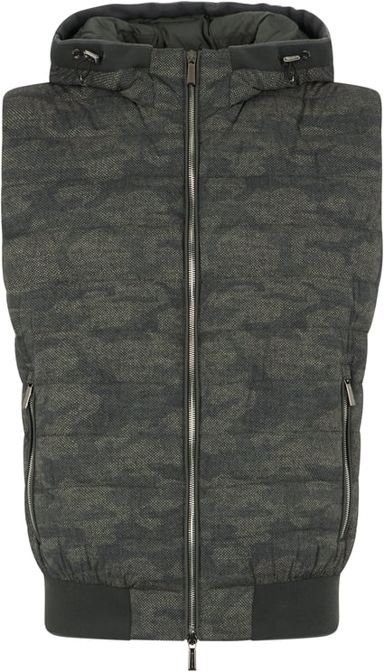 Moorer Dark green camouflage vest with zip, modern and versatile style