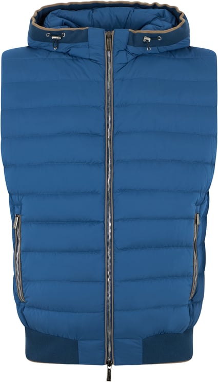 Moorer Blue padded gilet with hood and zip