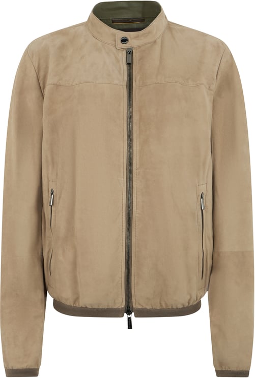 Moorer Beige leather jacket with zip and collar